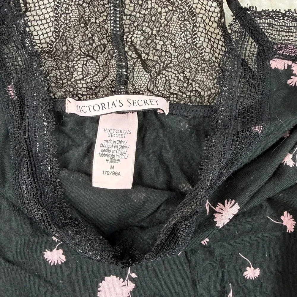 Victoria's Secret Nightgown Women Medium Black Floral Lace Trim Chemise Slip